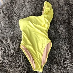 J crew size 8 ruffled one shoulder yellow swimsuit